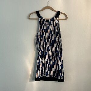 White House Black Market Blue and Black Patterned Tank Top